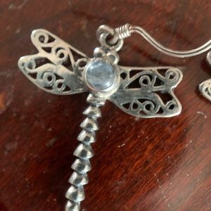 Sterling and Moonstone Dragonfly Earrings
